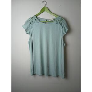 Flower & Feather Crochet cap Sleeve Blouse Top Women's 2XL Blue‎ Classic